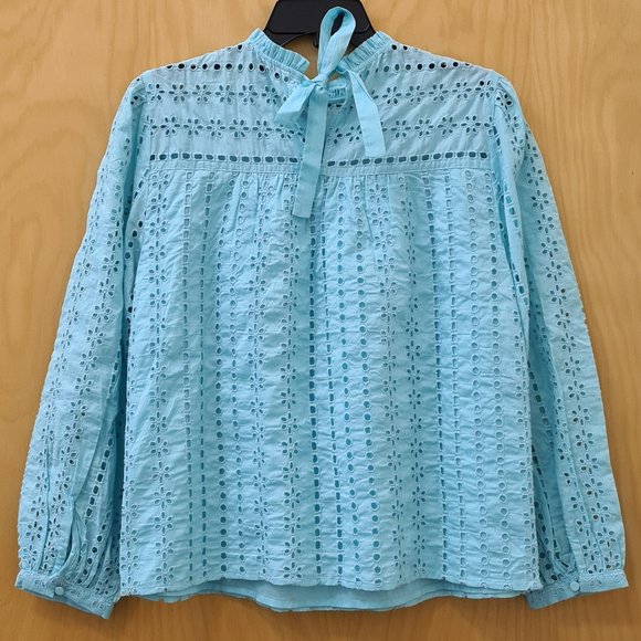 J.Crew NWT Aqua Ditsy Eyelet Tie-Back Top size S - Picture 8 of 10
